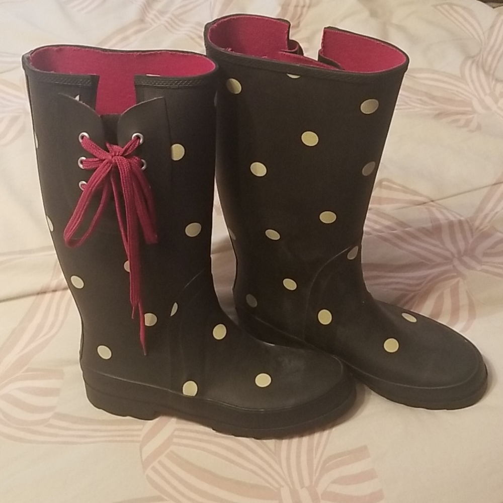 J. Crew Navy Polka Dot Rain Boots